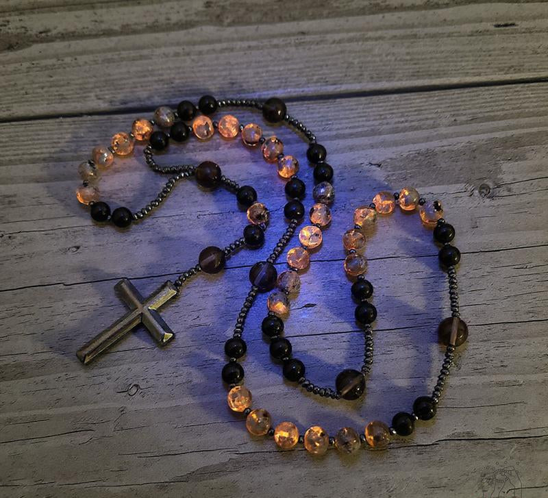 Collar Rosario de Obsidiana con Cruz - Vortex™