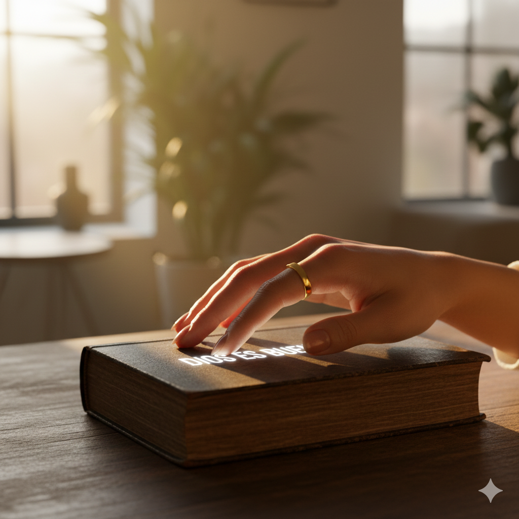 Anillo reflector de fe con texto "Confía en Dios" - Ringold™