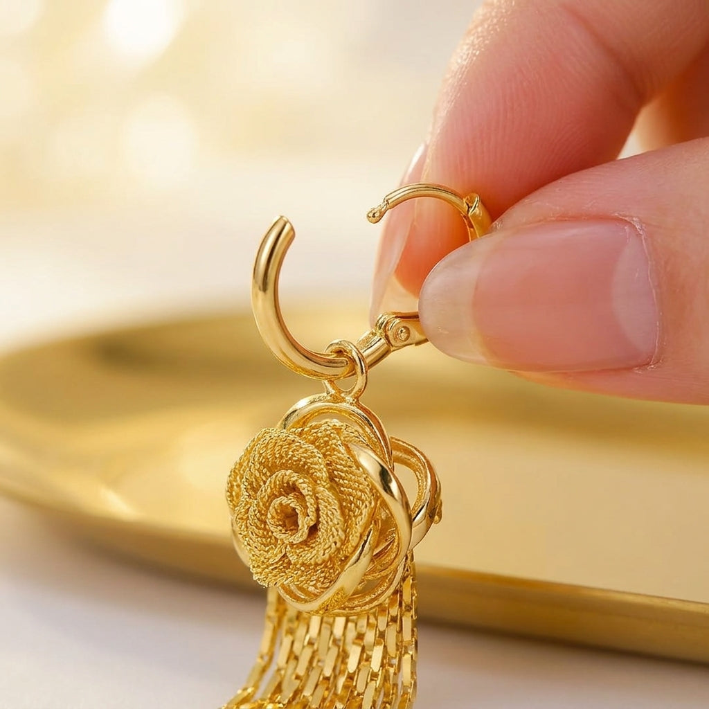 Pendientes Rosas dorados Tassel™